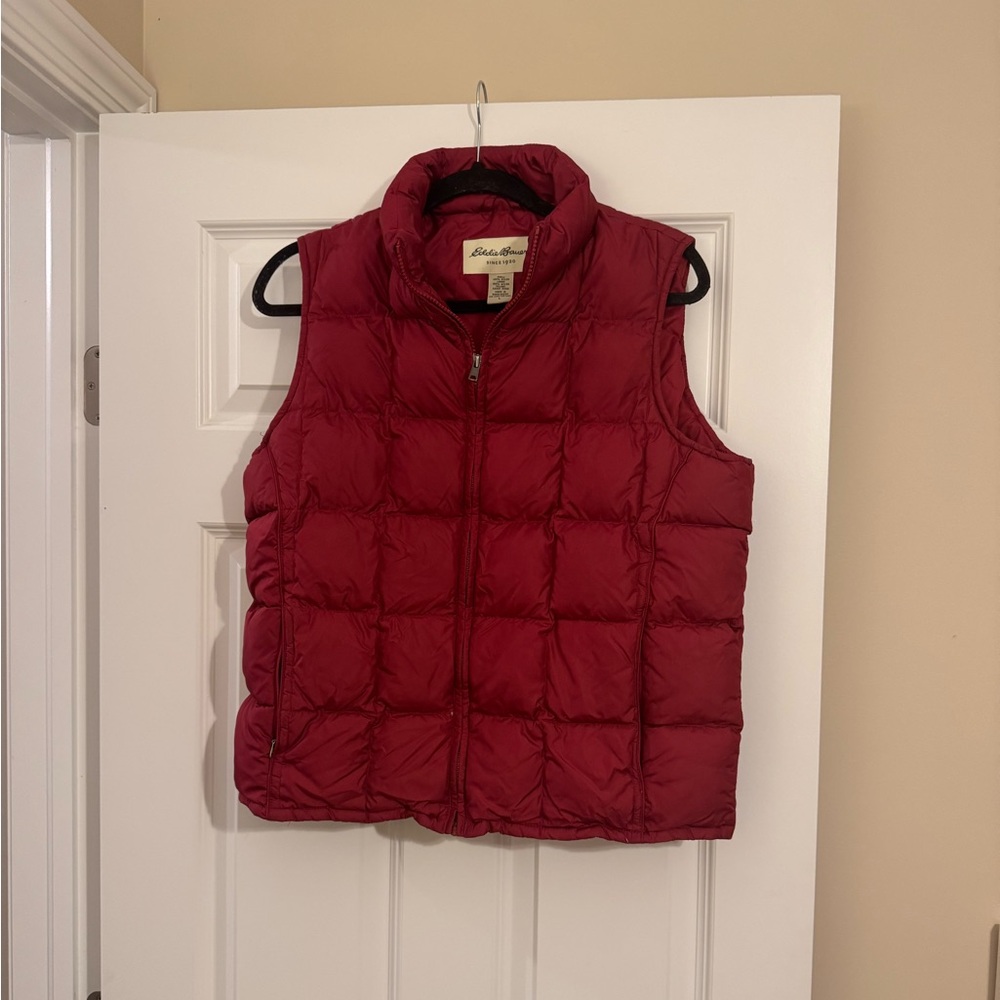 Eddie Bauer Red Cranberry Puffer Goose Down Vest L